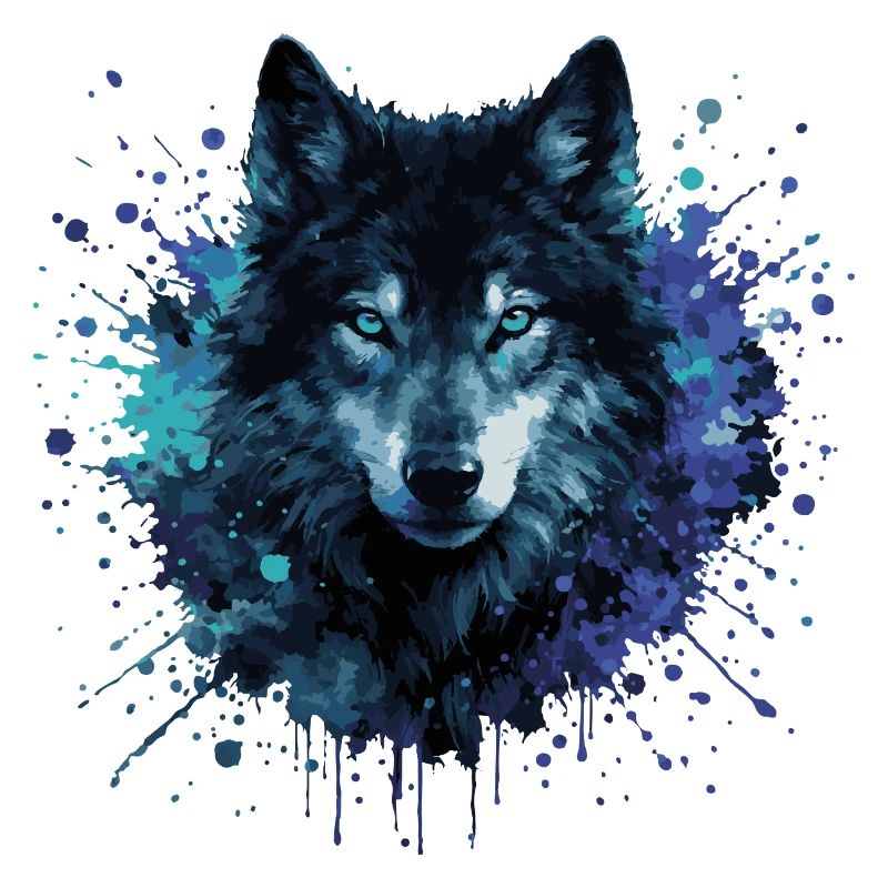 Aquarelle de loup – Éclaboussure de couleur