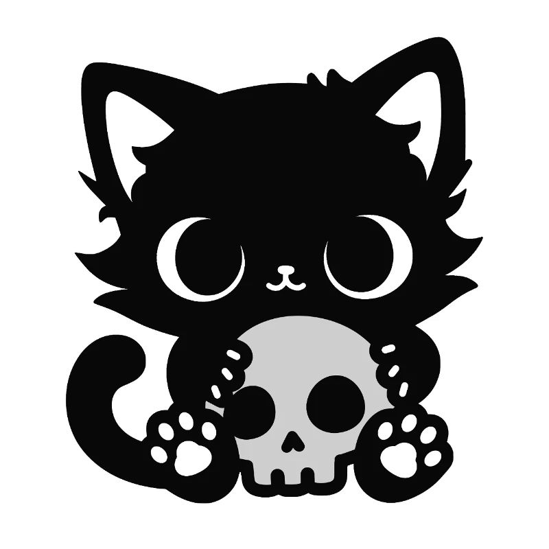 Chat mignon effrayant avec un crâne | Motif d’Halloween