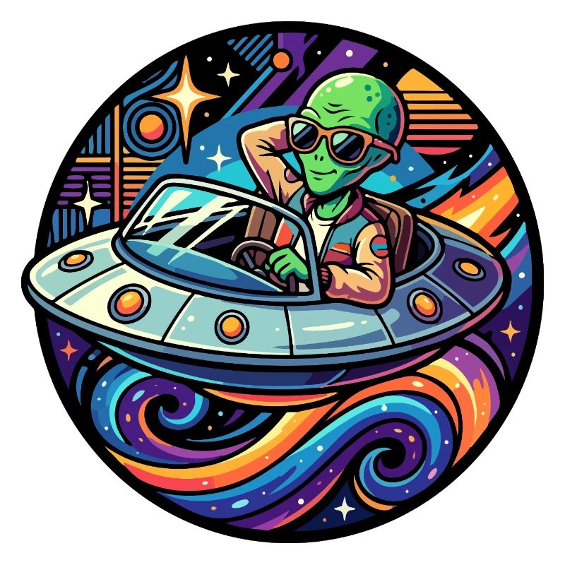 Extraterrestre cool dans un motif décapotable de divertissement spatial néon
