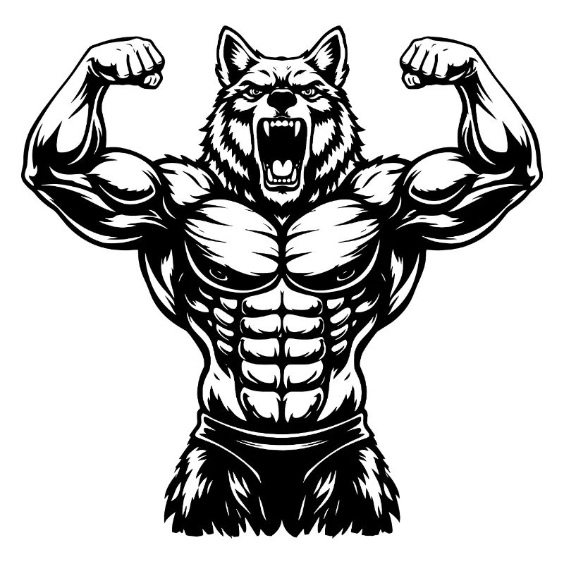 Muscular Wolf Bodybuilder Illustration
