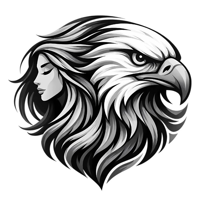 Woman in eagle profile black and white