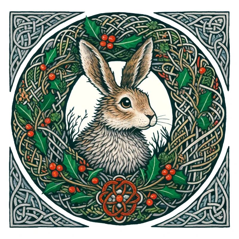 Hare in Celtic Winter Wreath