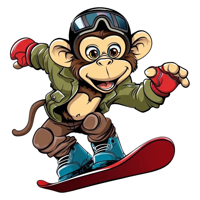 Affe Schimpanse Snowboarder Wintersport Urlaub
