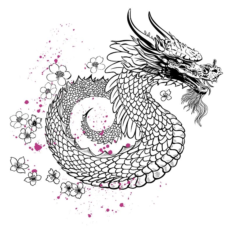 Dragon aux fleurs de cerisier style Sakura