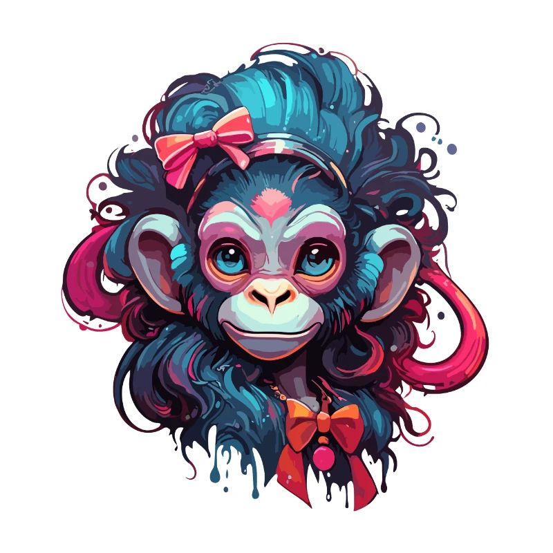 Singe mignon / Fille de singe / Mignon / noeud de cheveux