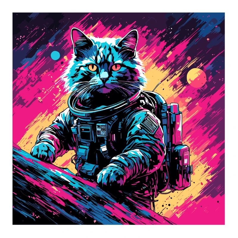 Astronaute / Espace / Chat / Coq / Vaisseau spatial
