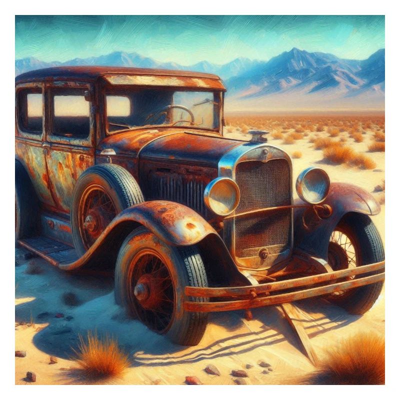 Épave de voiture ancienne dans le désert