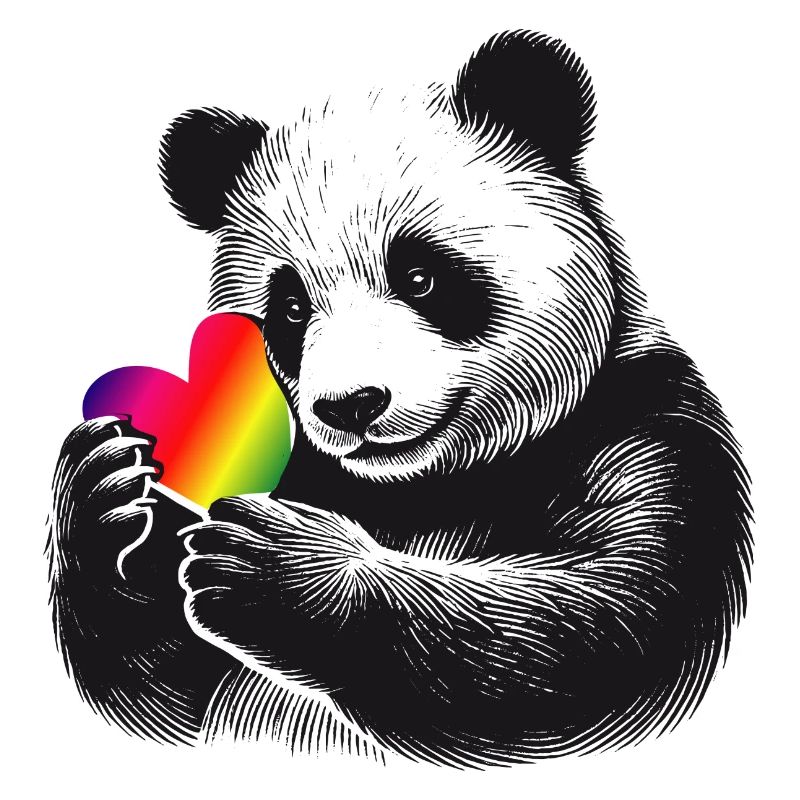 Liebevoller Panda mit Regenbogen-Herz