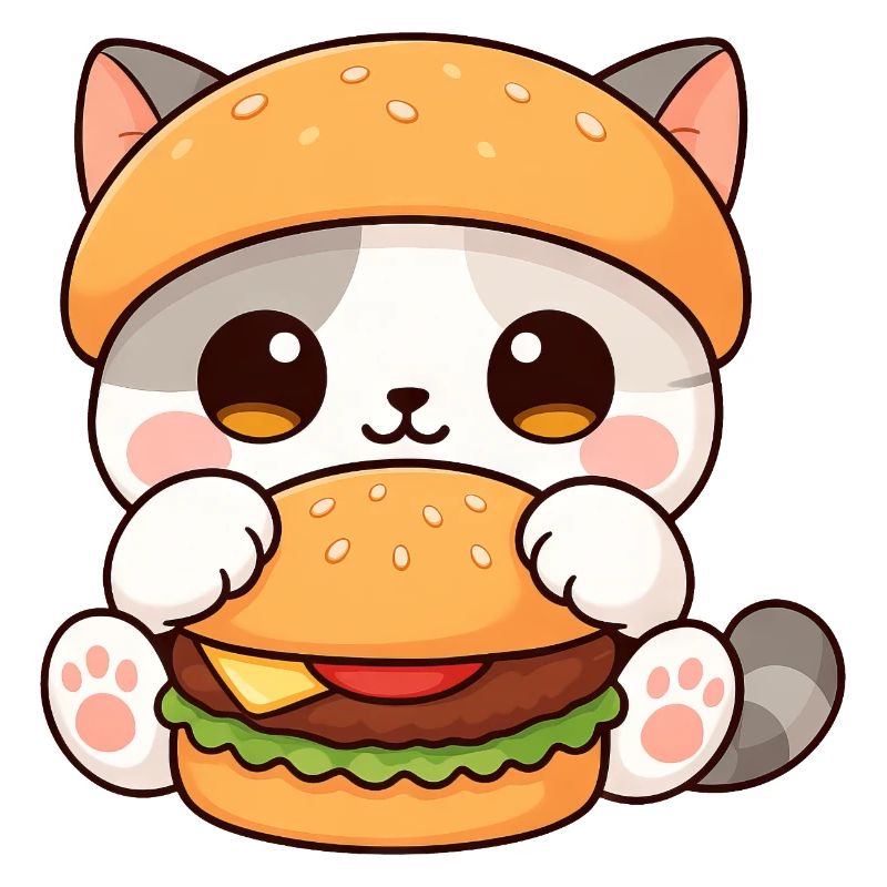 Mignon dessin animé chat burger amateur de restauration rapide