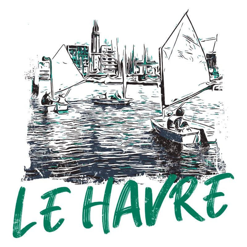 Le Havre maritime scene with calligraphy