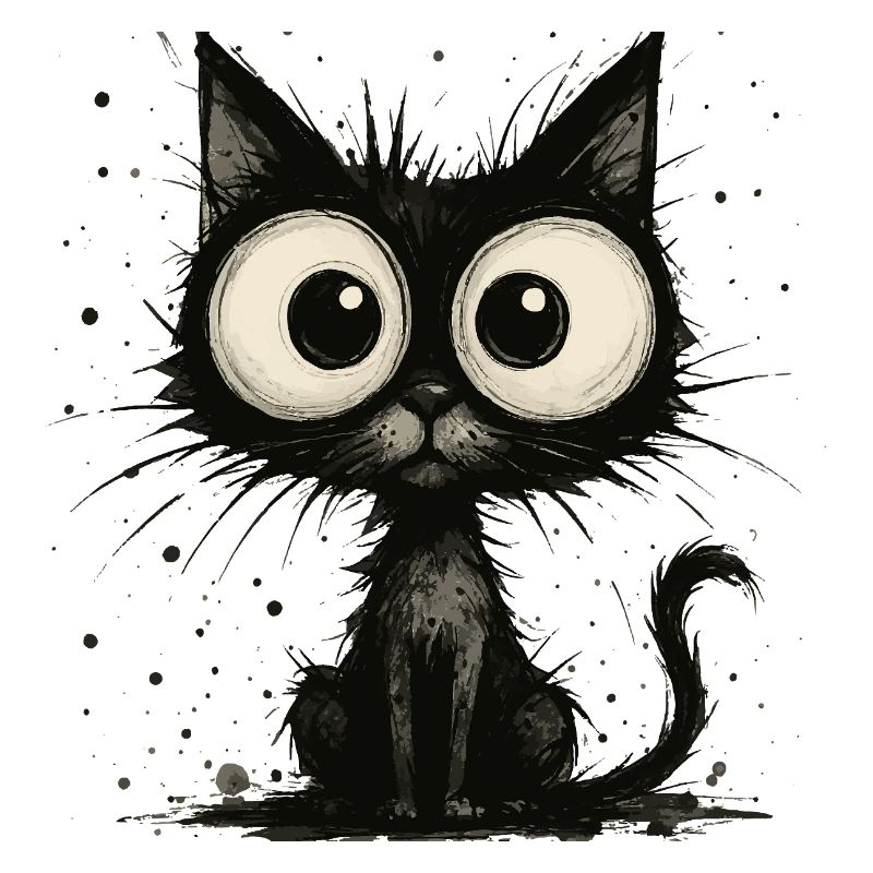 Lustige schwarze Katze mit großen Augen – splash