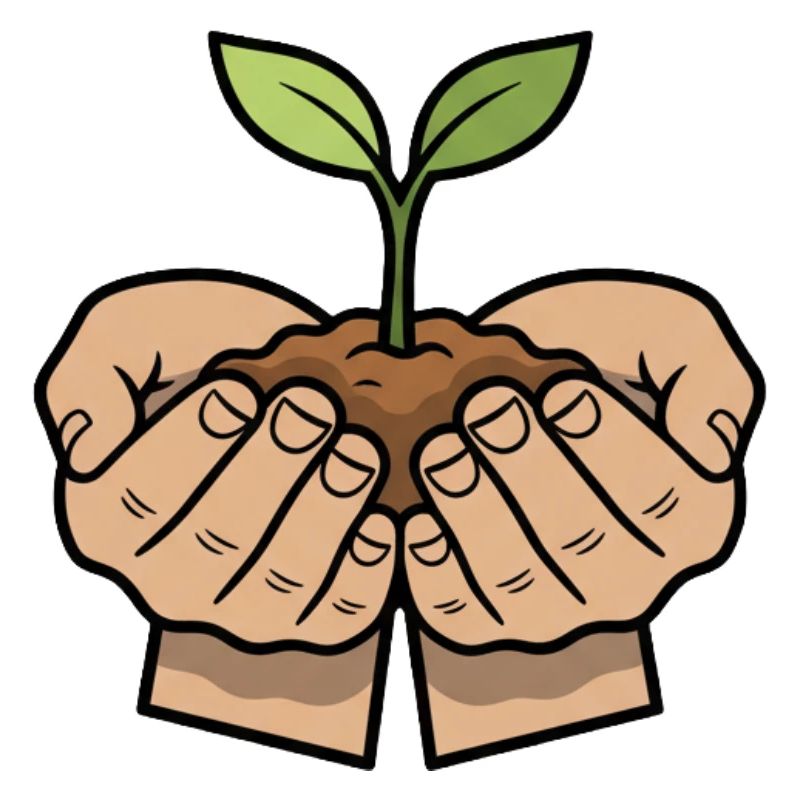 Hands protect plant growth
