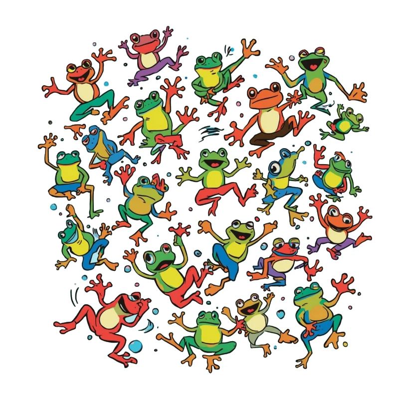 Colorful dancing frogs circle