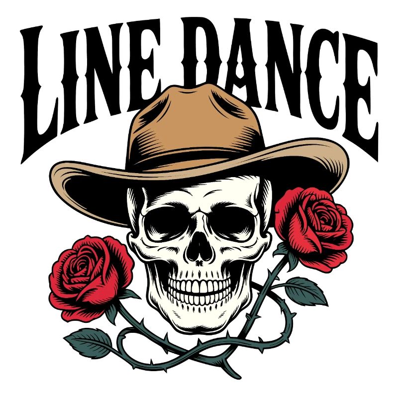 Line Dance Skull with Cowboy Hat Roses