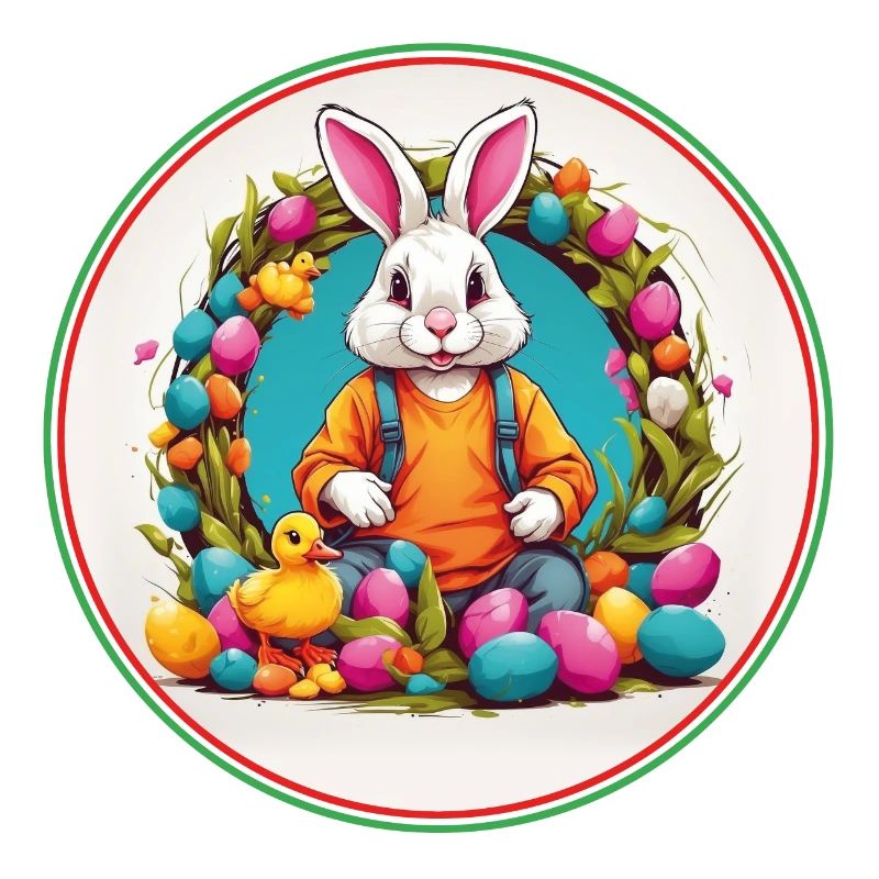 Lapin de Pâques mignon dans un panier de Pâques avec un petit poussin