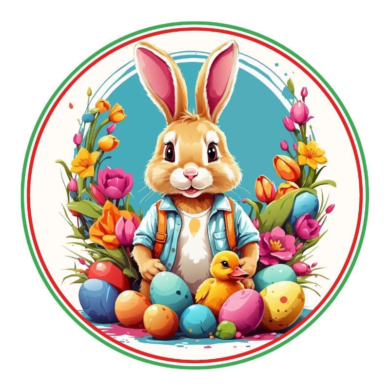 Lapin de Pâques mignon dans un panier de Pâques avec un petit poussin