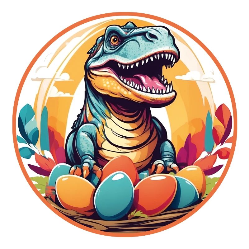Little Dino in Easter Basket Dinobaby and Easter Eggs