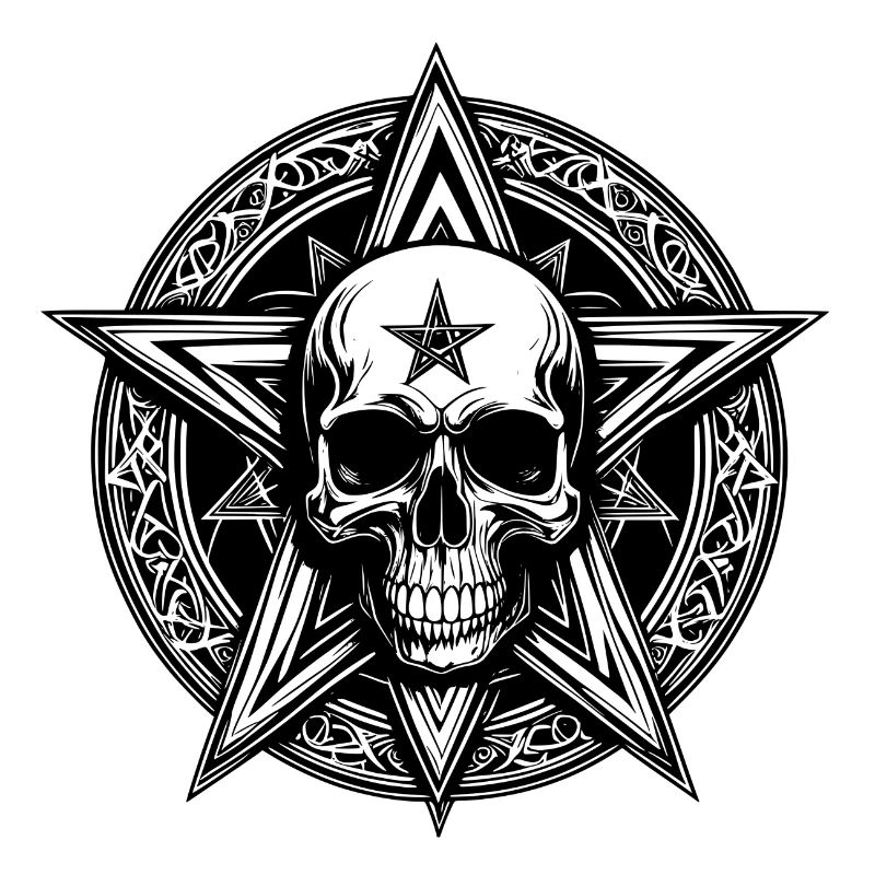 Crâne avec pentagramme comme dessin au trait
