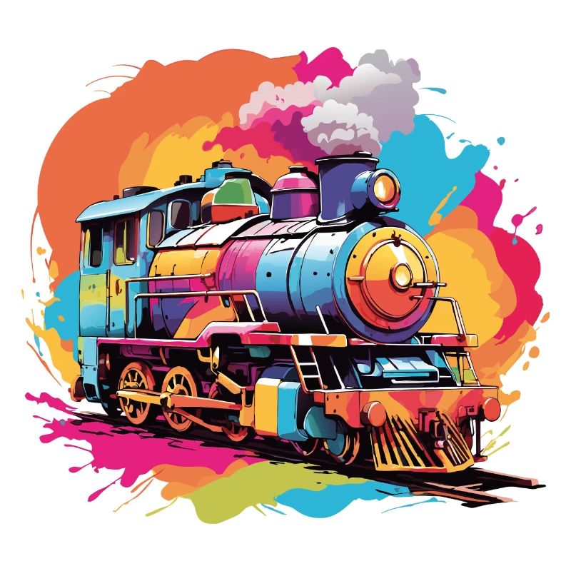 Bunte farbenfrohe Dampflokomotive