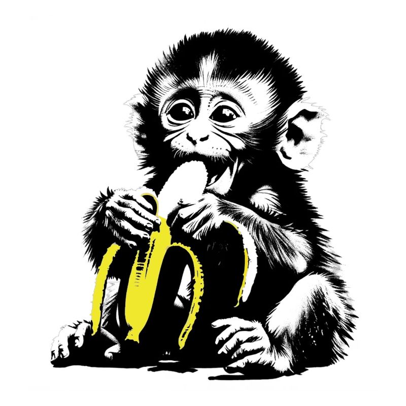 Playful monkey motif with banana