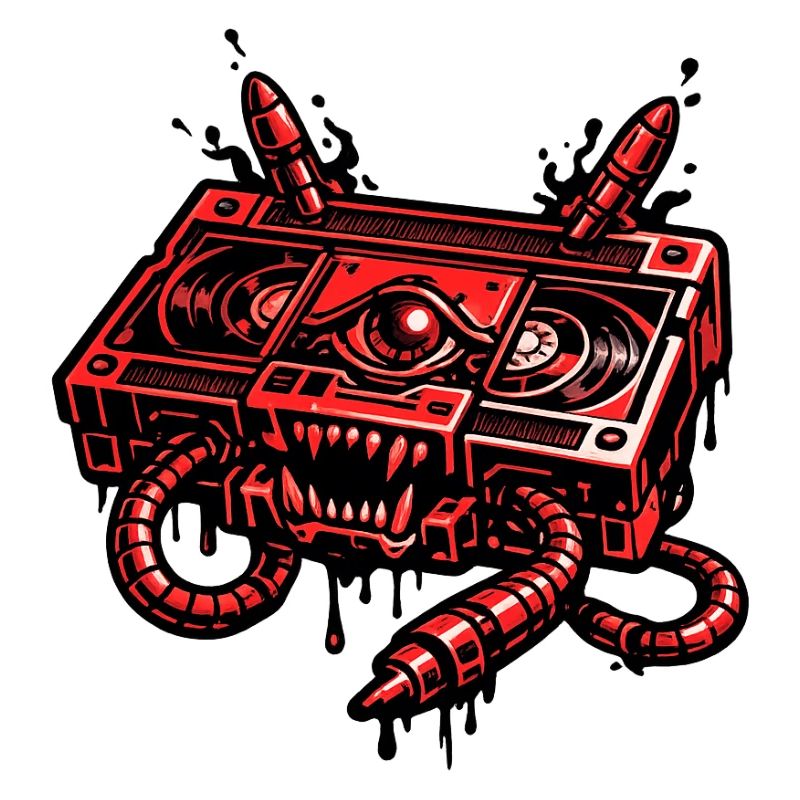 Roter Dämonenroboter mit Kabelhänden
