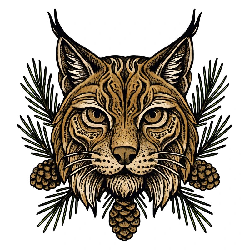 Lynx Head with Fir Branches