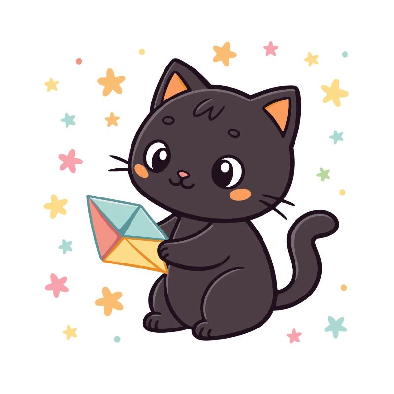 Black Cat and Origami Envelope