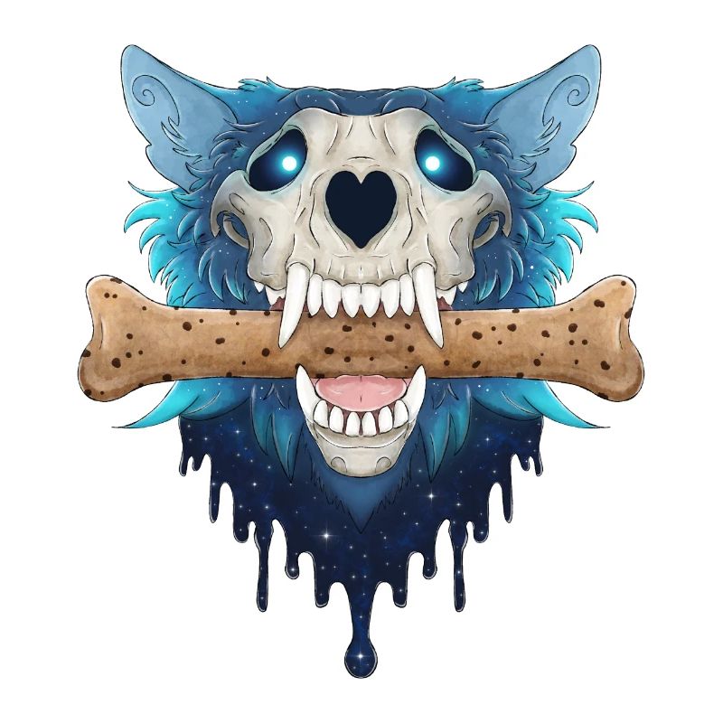 Höllenhund Schädel - Dämonischer blauer Wolf & Keksknochen