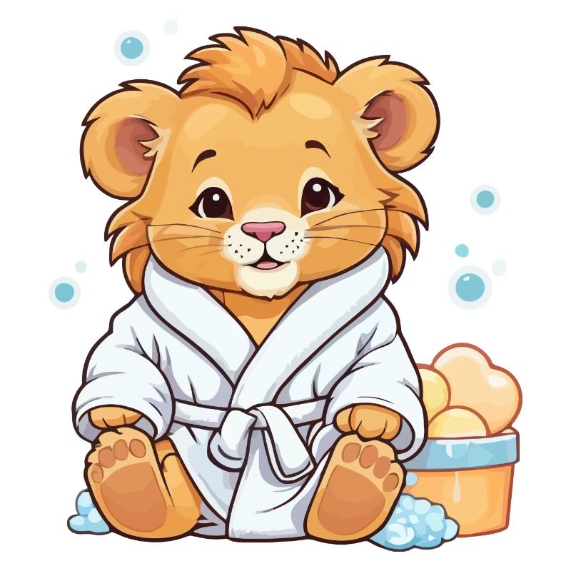 Bébé lion se baigne