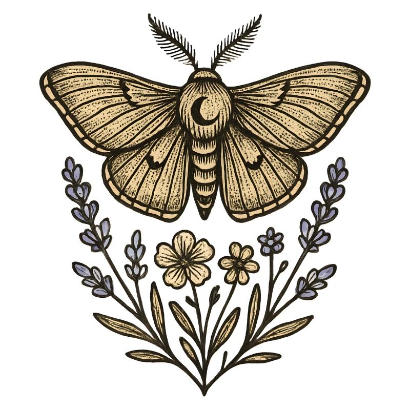 Papillon de nuit avec une couronne de fleurs