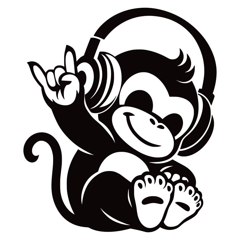 Singe Casque – Dessin animé avec le signe de la main de la pierre