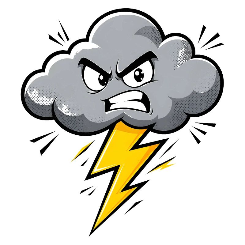 Angry Cloud Lightning Thunderstorm Weather Motif