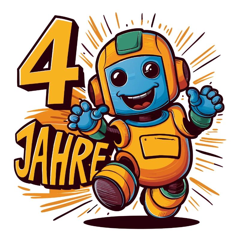 Vier Jahre kleiner süßer Roboter Kindergeburtstag.