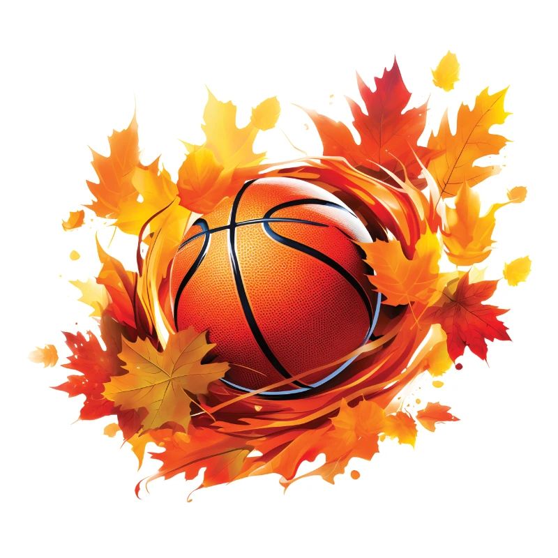 Basketball-, Ahorn- und Eichenlaub im Herbst