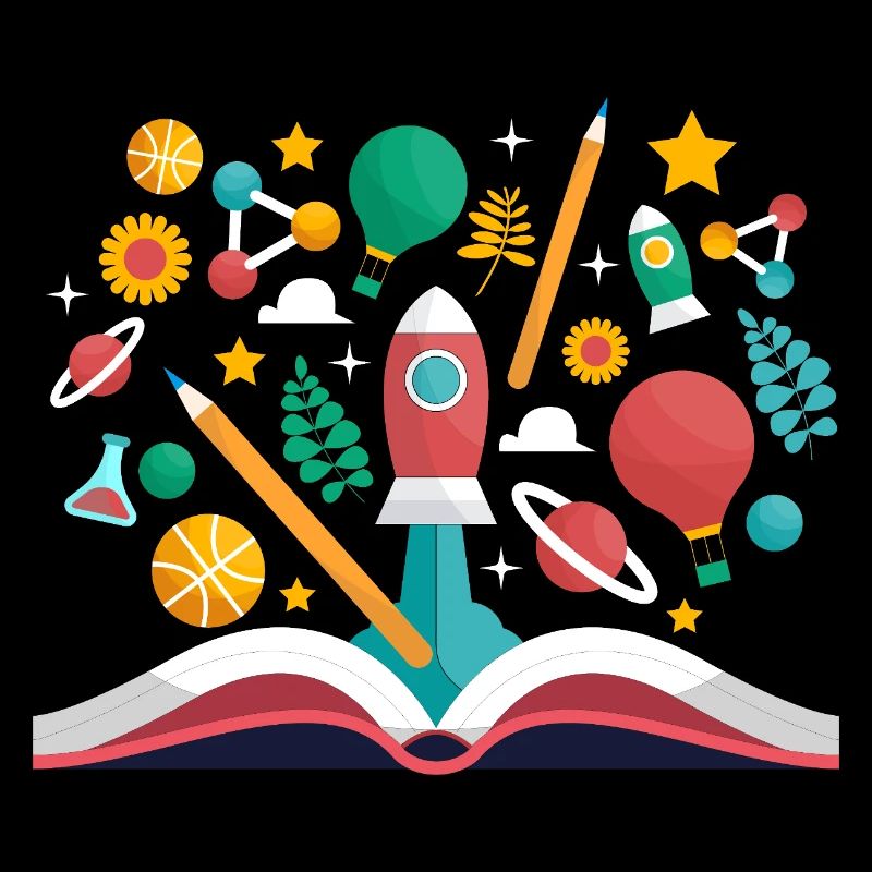 Open Book with School Objects, Learning and Educat