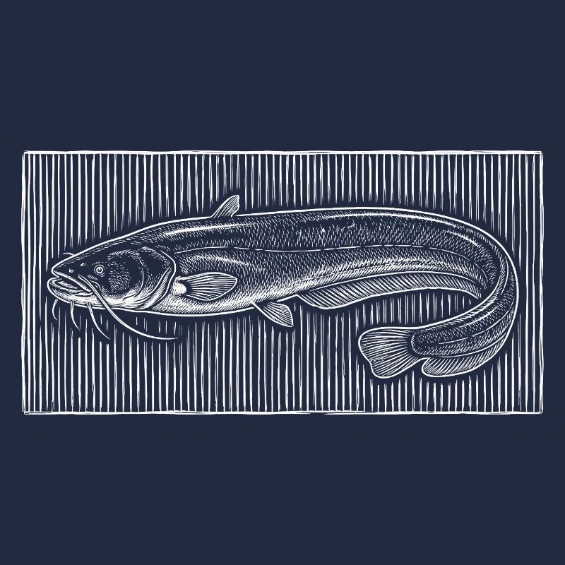Gravure sur bois vintage de poisson-chat – Pêcheur classique