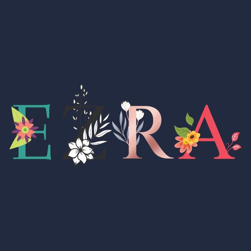 Art du nom EZRA avec fleurs brodées