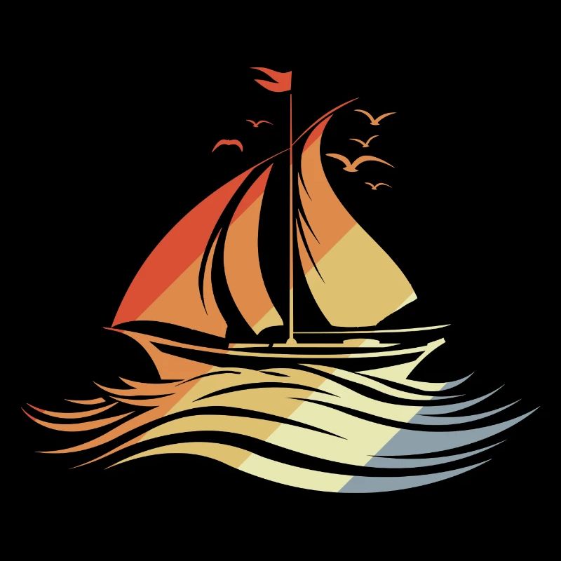 Sailing Drawing Vintage Look