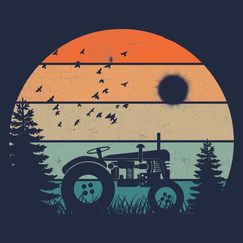 Oldtimer-Traktor bei pastellfarbenem Sonnenuntergang