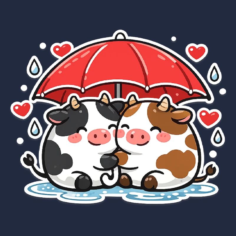 Duo de vaches sous parapluie