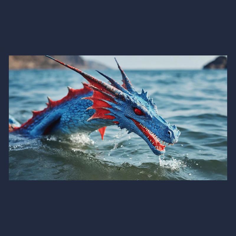Ein realistischer blauer Wasserdrache im Türkis