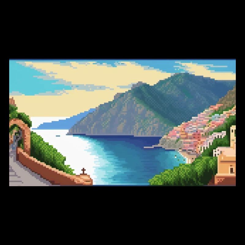 Amalfiküste, Italien - Pixel Art