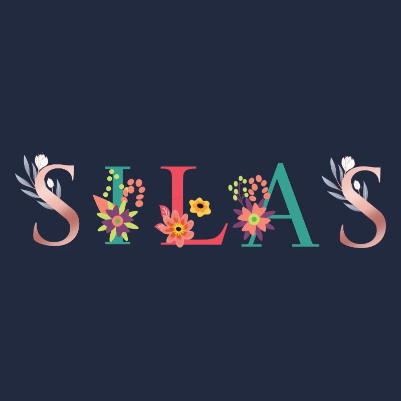 SILAS Name Art With Flowers Embroidered