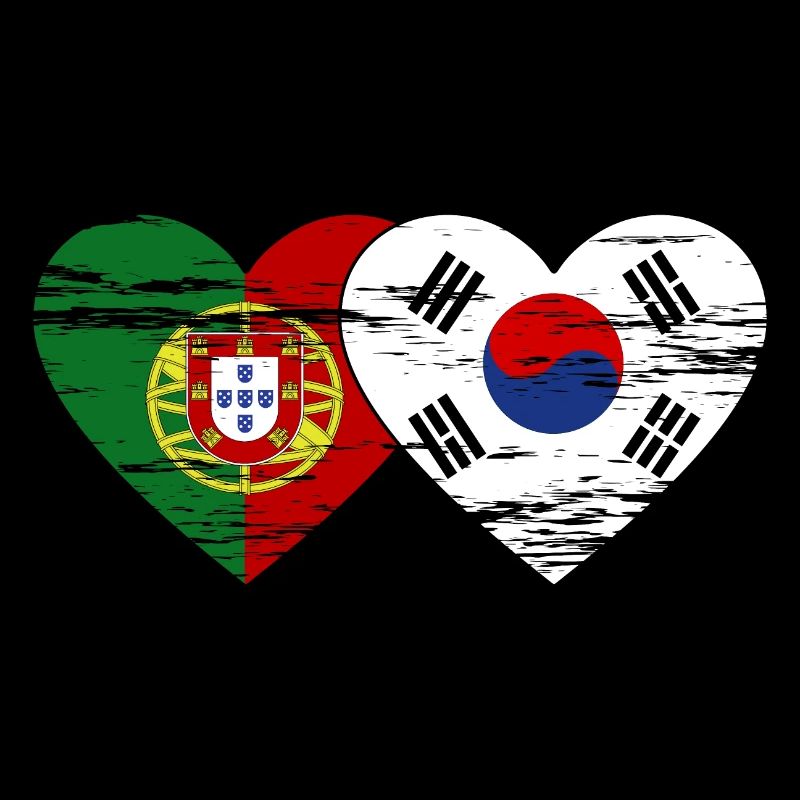 Portugal Corée du Sud Drapeau Coeur Utilisé