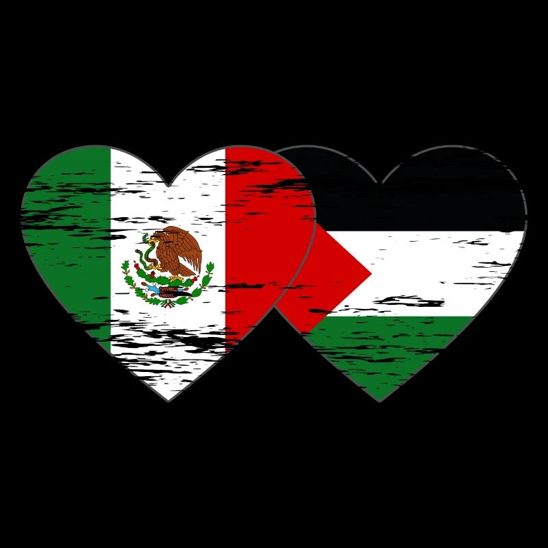 Mexico Palestine Flag Heart Used