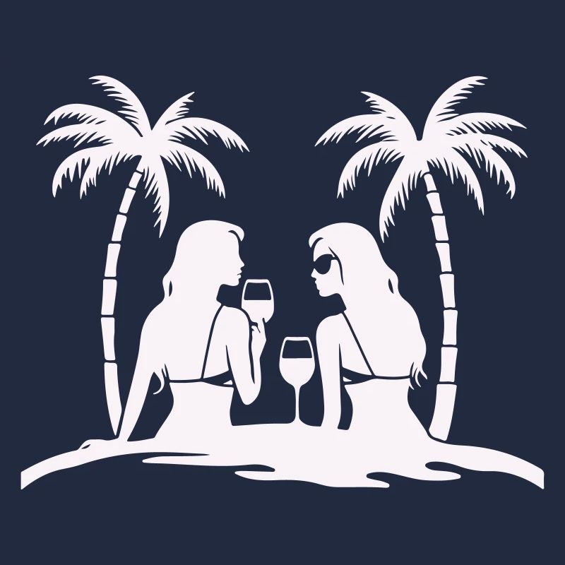 Silhouette style tropical beach night