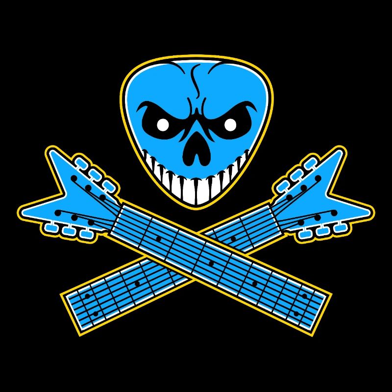 Crâne de médiator et guitares croisées