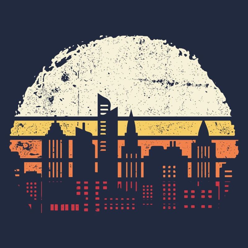 Retro Sunset City Silhouette
