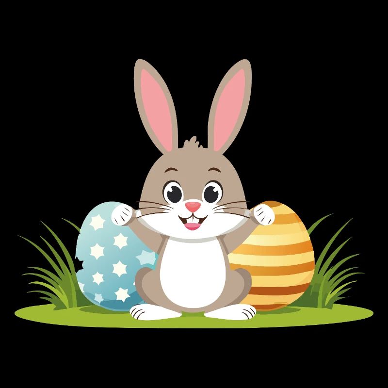 Happy Easter bunny with colorful Easter eggs