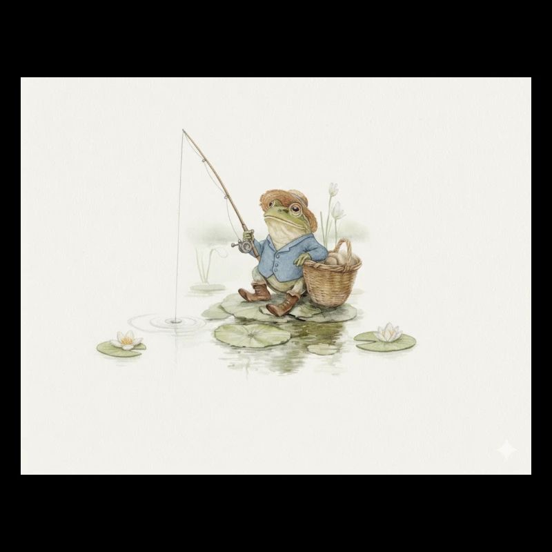 Charming Frog Fisherman Illustration